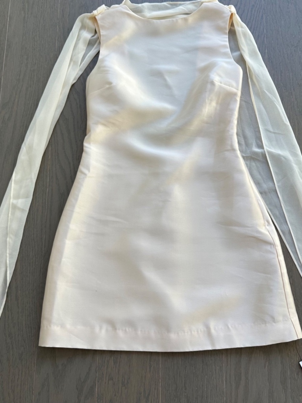 Reformation Ecru Mini Dress 0 satin with scarf - Picture 5 of 11